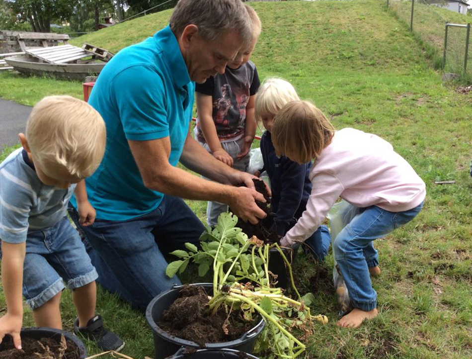 Barnen odlar i hinkar.