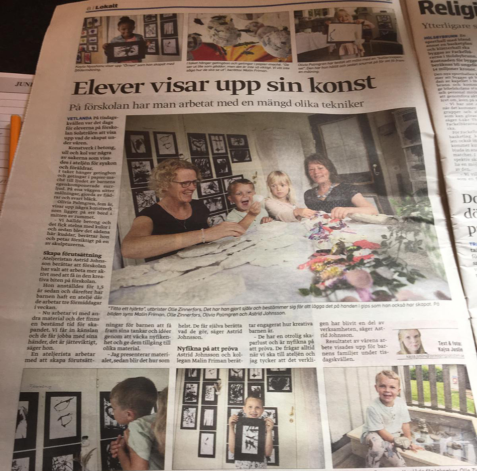 Utställning av barnens arbeten. Tidningsartikel.